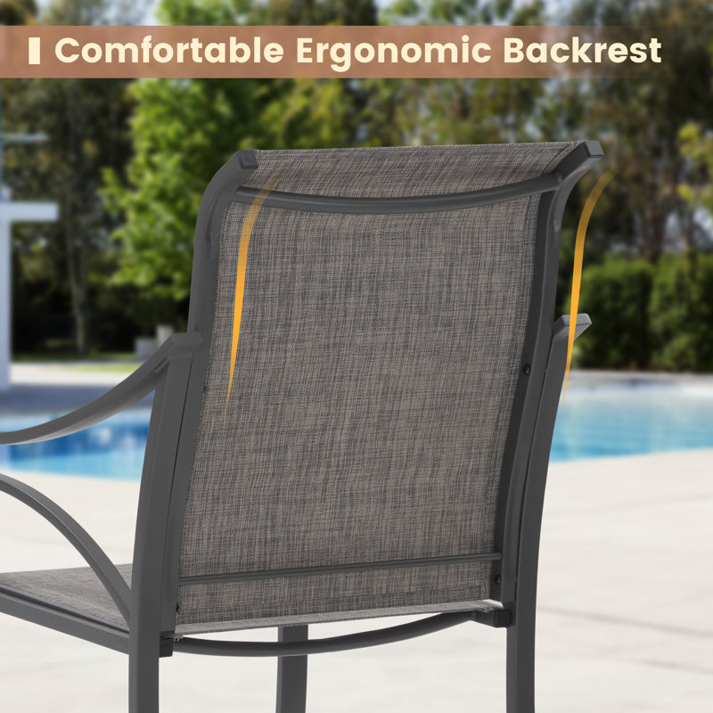 6-Person Patio Dining Set with 63" Rectangular Dining Table and 6 PVC-coated polyester Stackable Chairs, Dark Gray/Gray