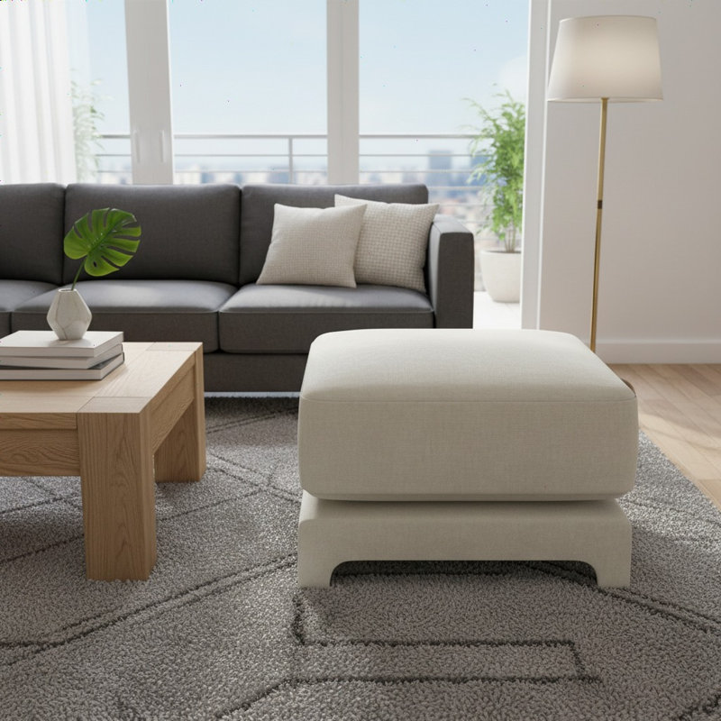 Repose-pieds compact Lifesky pour petits espaces: repose-pieds fonctionnel 4 en 1 de 32,6 po - repose-pieds et sièges supplémentaires pour le salon et la chambre à coucher - tissu en chenille crème avec structure en bois robuste