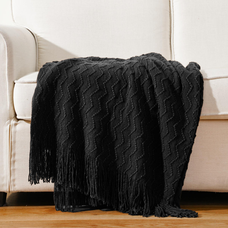 Jeté pour canapé, couvertures douces texturées, couverture tricotée décorative pour la maison, 50 po x 60 po, Noir