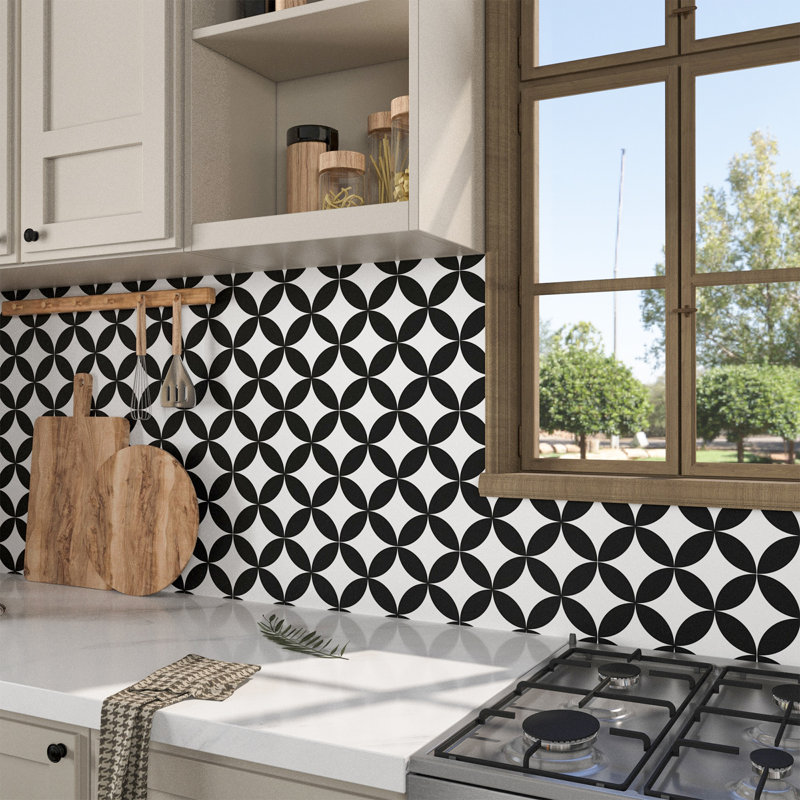 7,87 po X 7,87 po Tuile de dosseret en vinyle noir, carrelage mural pour cuisine et salle de bain (paquet de 10 / 4,3 pieds carrés)