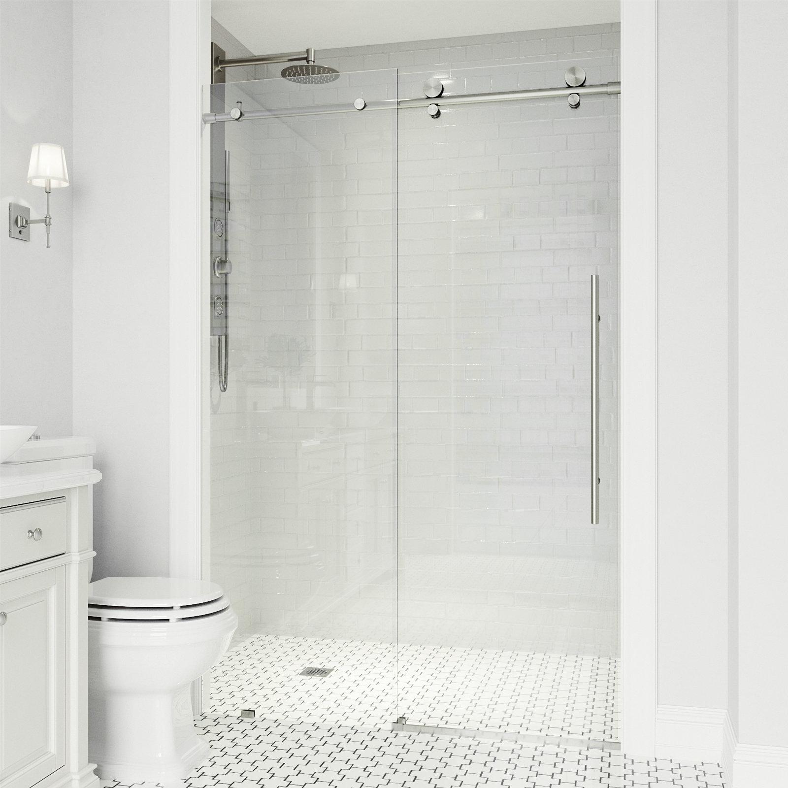Elan E-Class 56" Frameless Sliding Shower Door, Stainless Steel