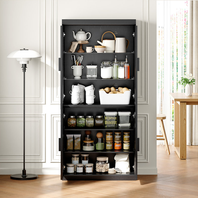 Grande armoire à bois en bois avec garde-manger, Noir