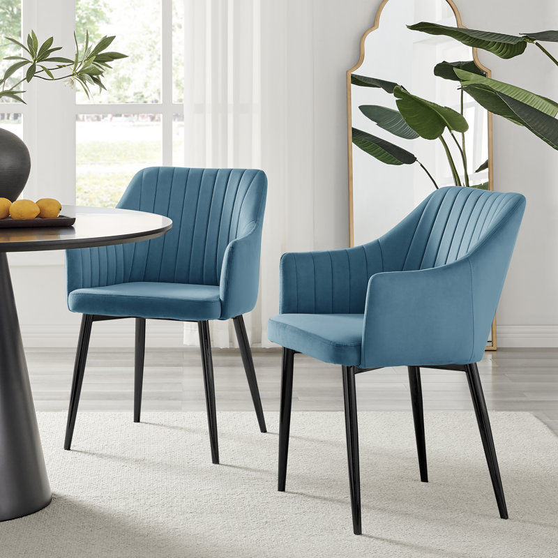 Wethersfield Velvet Upholstered Dining Chairs, Black, Blue