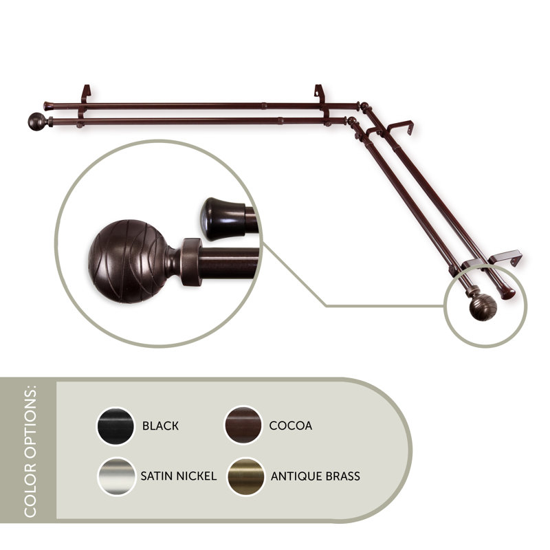 Tringle à rideaux d'angle pour fenêtre double, Cacao, L 48 po x l 84 po