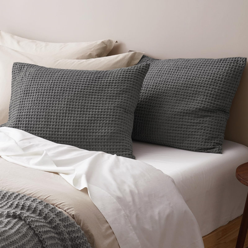 PHF Ultra Soft Waffle Weave Pillow Shams, No Insert, 2 Pack Breathable & Skin-Friendly Pillow Cases, Stylish Decorative Bed Pillow Cases Covers