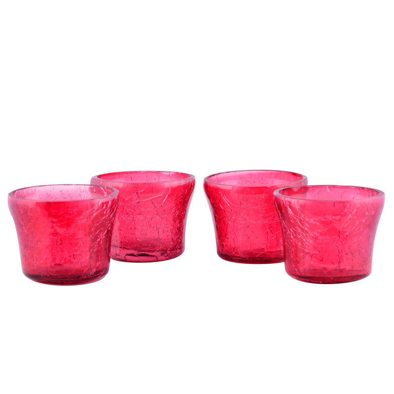 Petit porte-votive en verre grésille, Rouge