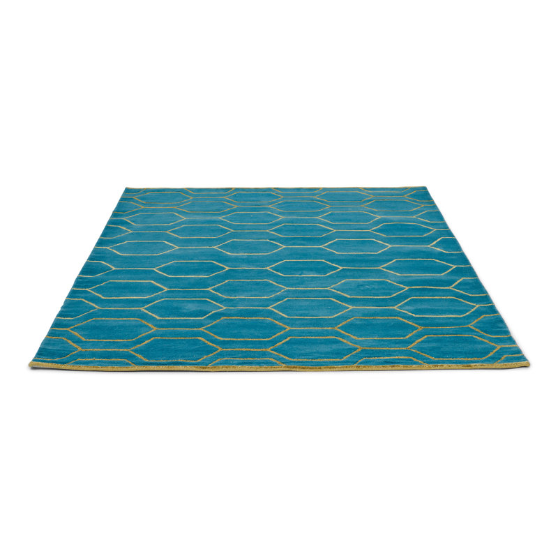Arris Geometric Area Rug in Teal/Yellow, Rectangle 6'7" x 9'2"