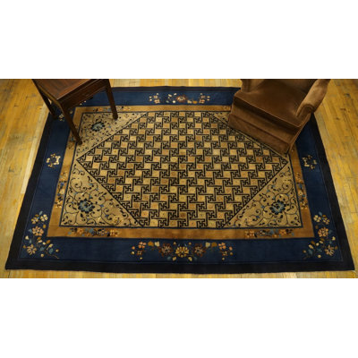 Antique Peking Chinese Medallion Beige 1900s Rug