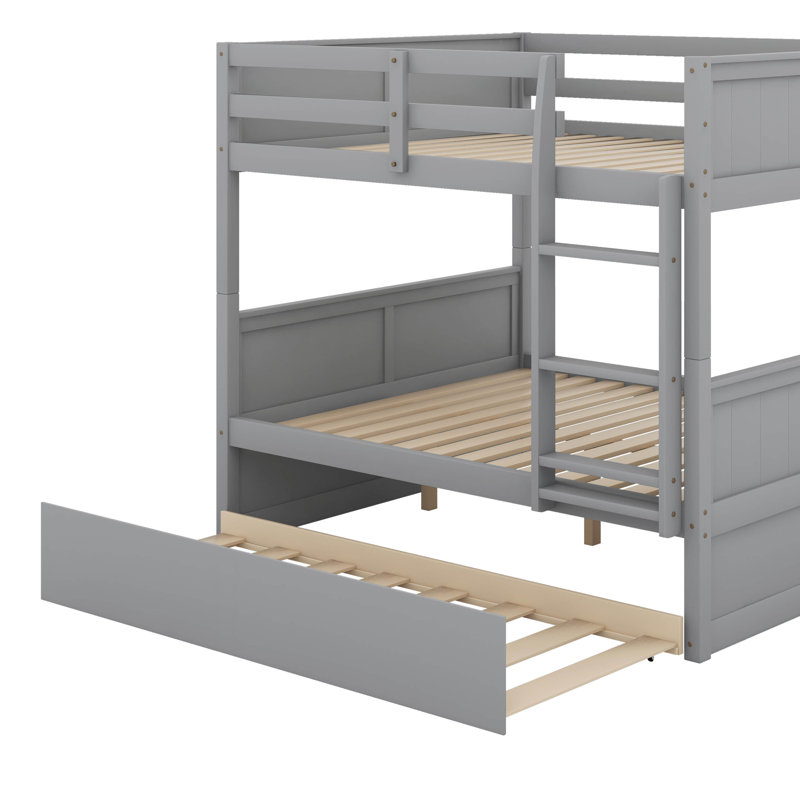 Full Over Full Bunk Bed With Trundle, Gray