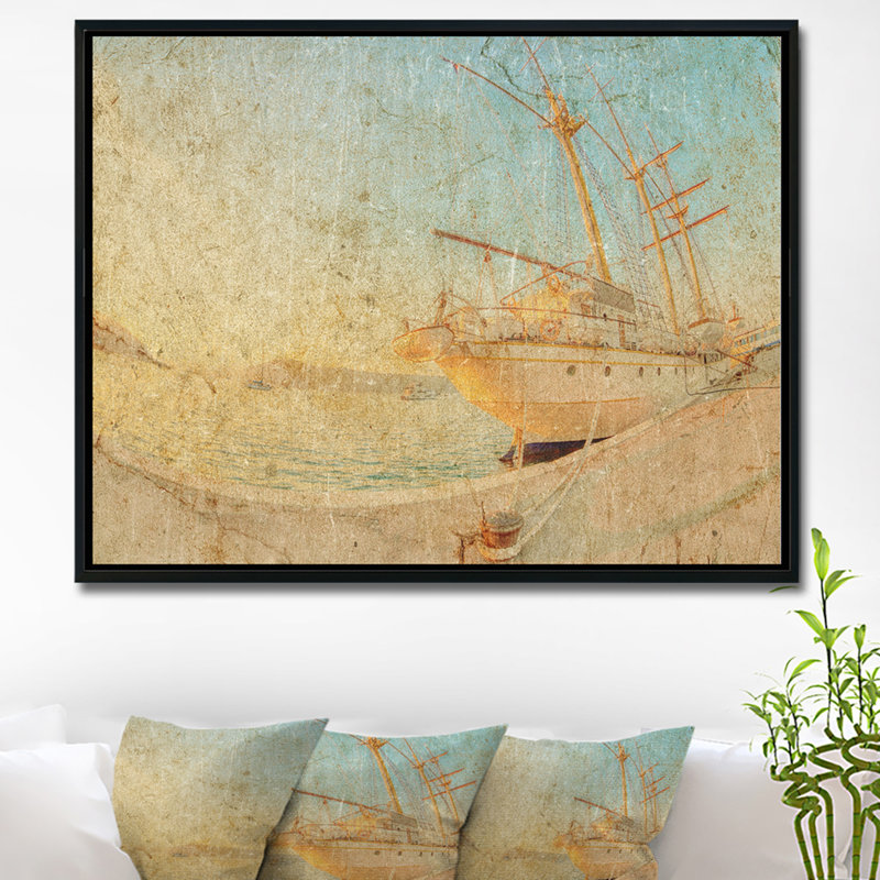 «Old Sailing Ship in Sunlight» - reproduction, H 20 po x l 20 po x P 1 po, Cadre flottant