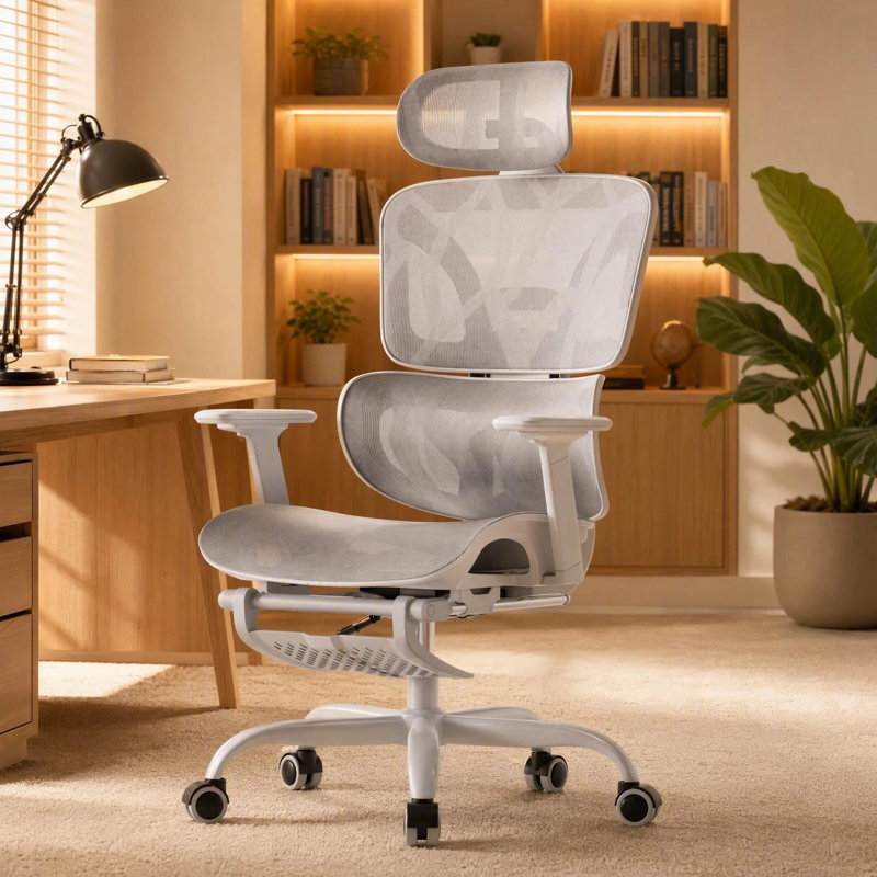 DLONGONE Office Chair with Headrest, Grey, Grey