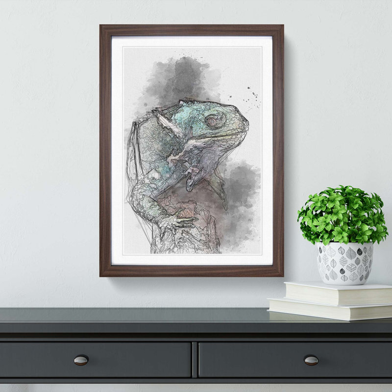 Fiji Iguana - Picture Frame Graphic Art Print, 50cm H x 35cm W x 2cm D, Walnut