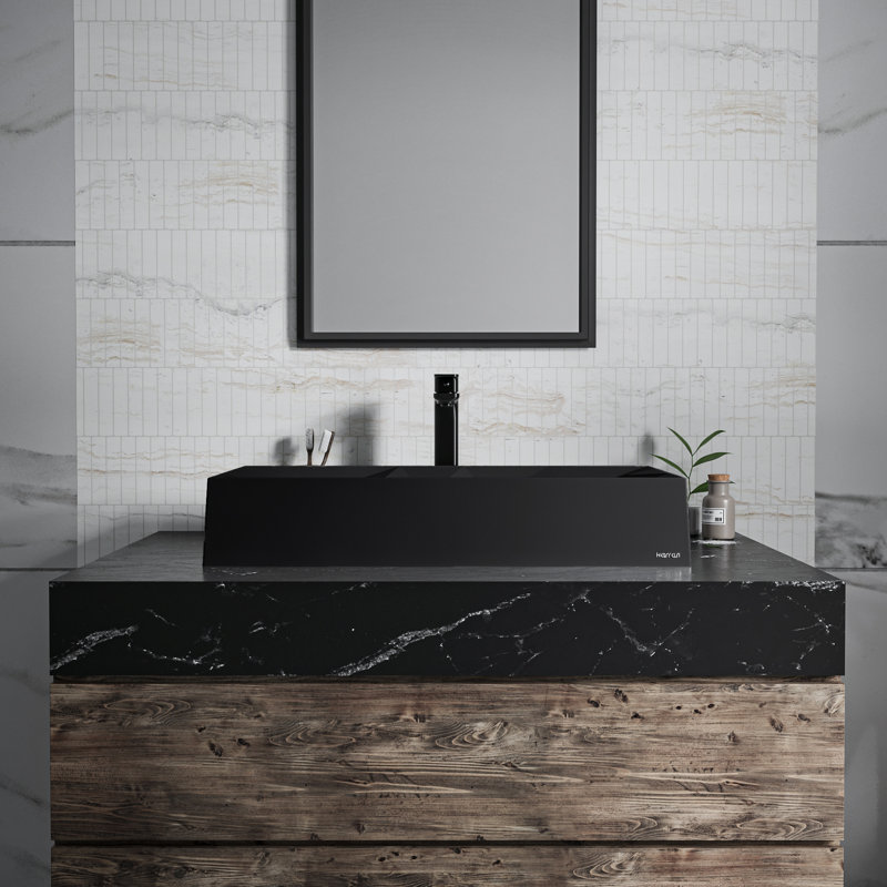 Diamant de 28 po Karran Lavabo vasque rectangulaire en quartz, Noir