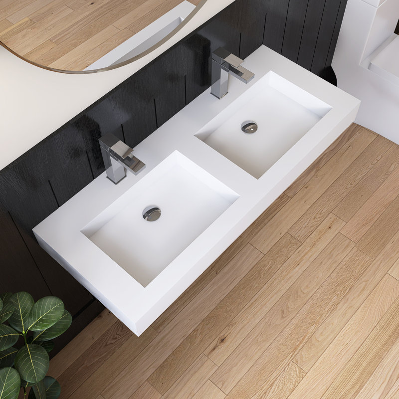 Lavabo de salle de bain mural rectangulaire à surface solide 47 po Medunjess