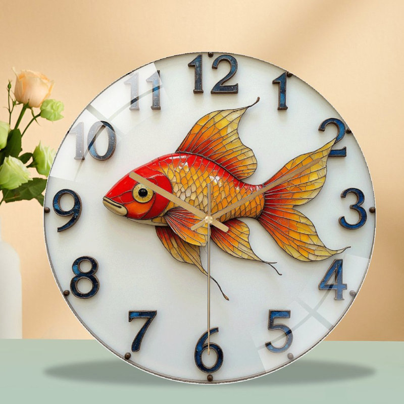 Decorative Goldfish Wall Clock Art Home Decor Art - 12'' Modern Glass Wall Clock