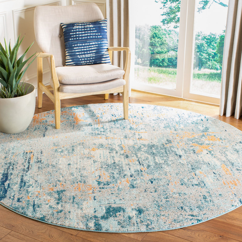 Tapis abstrait bleu / beige / orange Riccio, Rond 6 pi 7 po