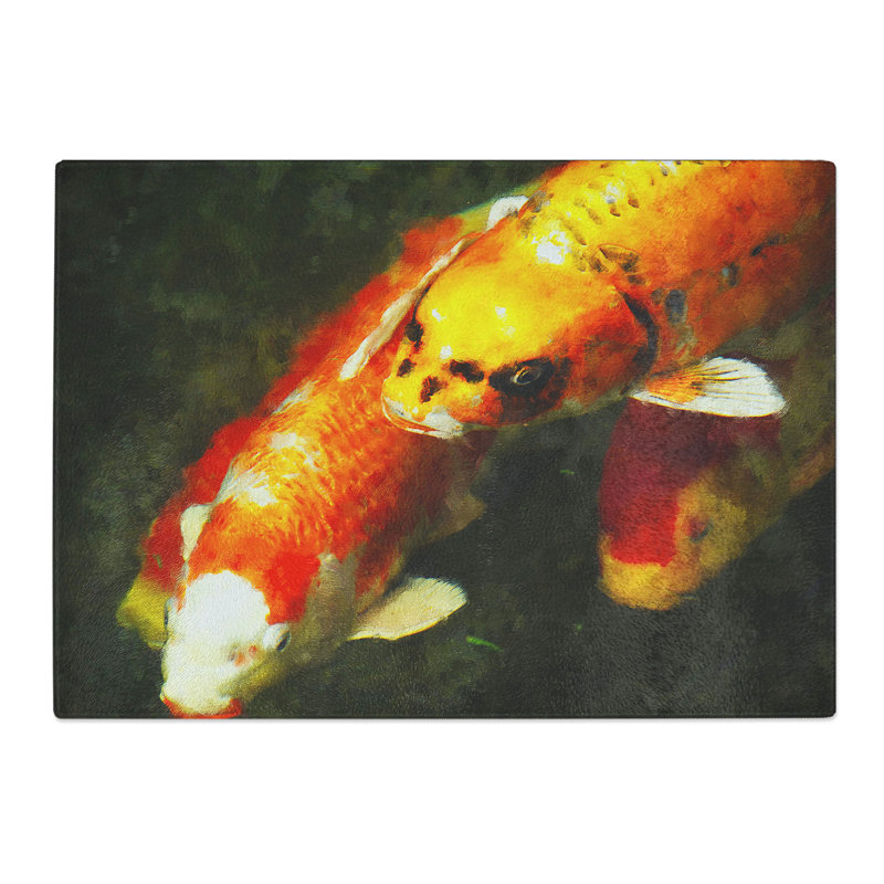 Koi Fish Painting Chopping Board, 0.4cm H x 28.5cm W x 39cm L