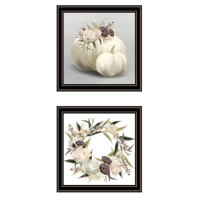 BOHO citrouilles et fleurs, ensemble de 2 vignettes encadrées pour décor de salon par House Fenway, Noir