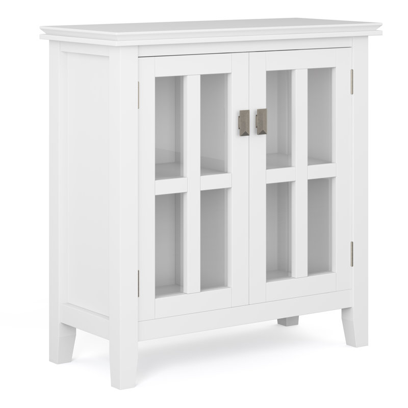 White Solid Wood Office Storage Cabinet with Glass Doors