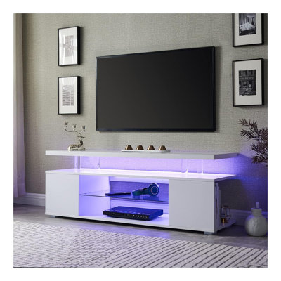 Meuble télé pour meuble télé 60 pouces avec console de jeu multimédia à DEL avec grande armoire latérale pour le salon (blanc)