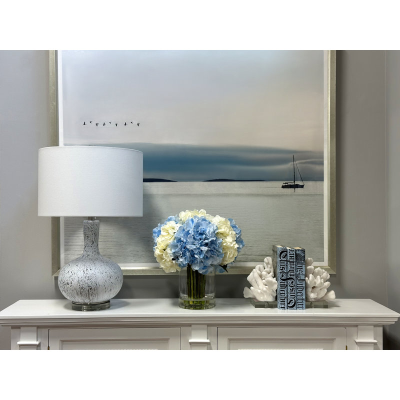 Hydrangeas Arranged in Clear Glass Vase, White