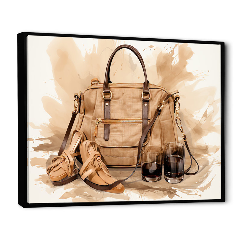 Sac à main rétro vintage brun, Cadre flottant noir, H 34 po x l 44 po x P 1,5 po