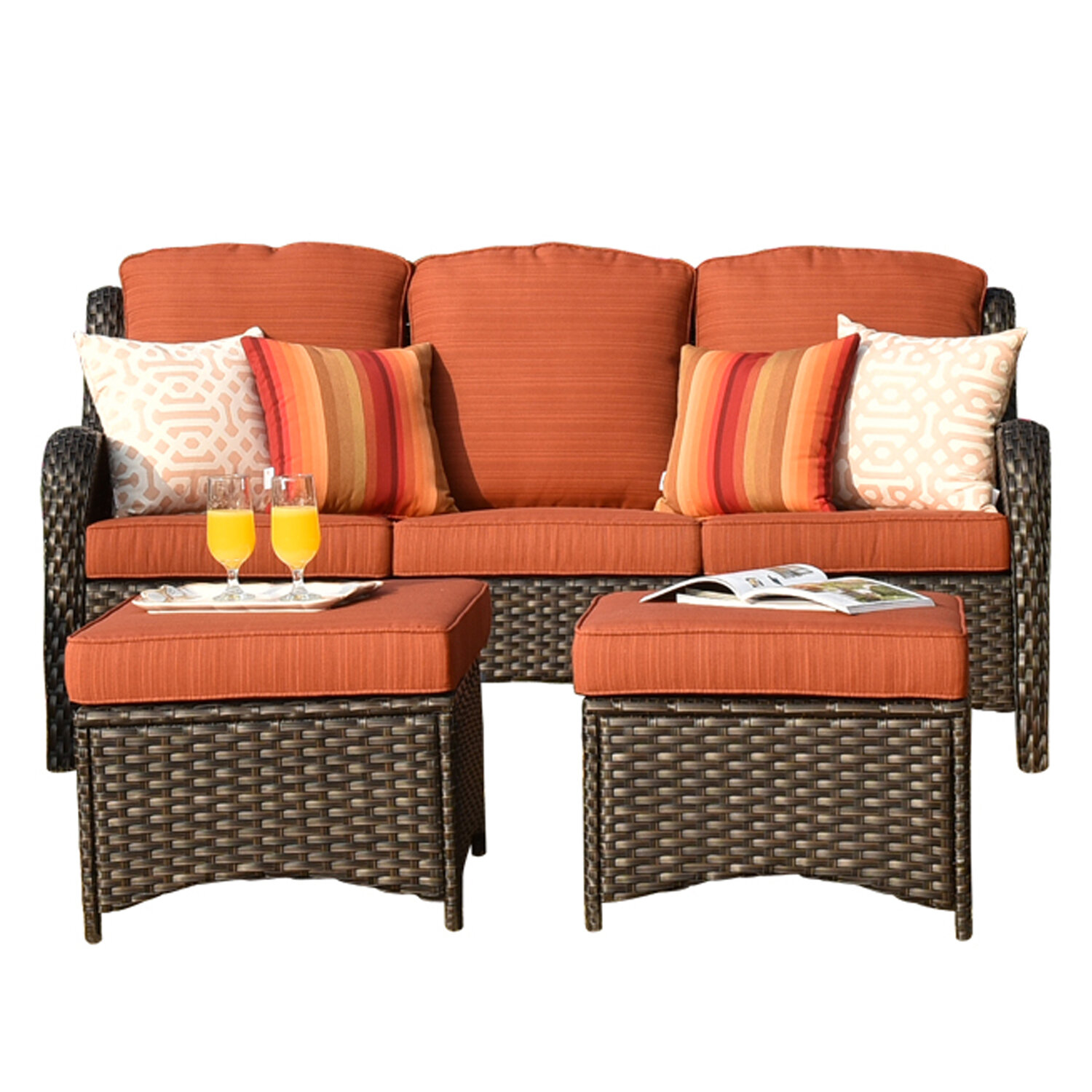 Patio sofa with online ottoman