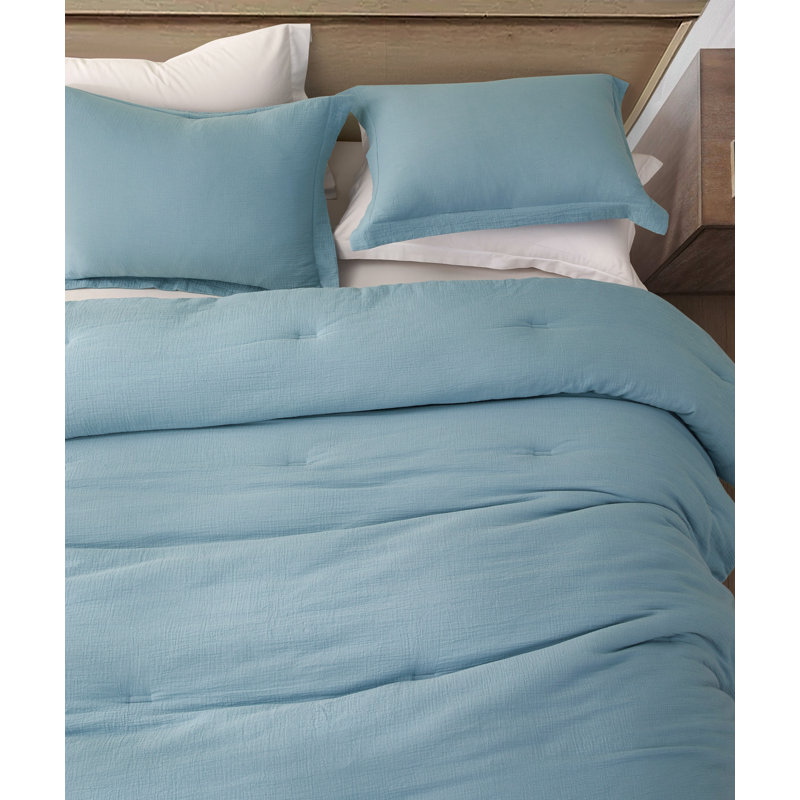Breeze Cotton Gauze Comforter Bedding Set, Twin XL Comforter + 1 Standard Sham, Lake Blue