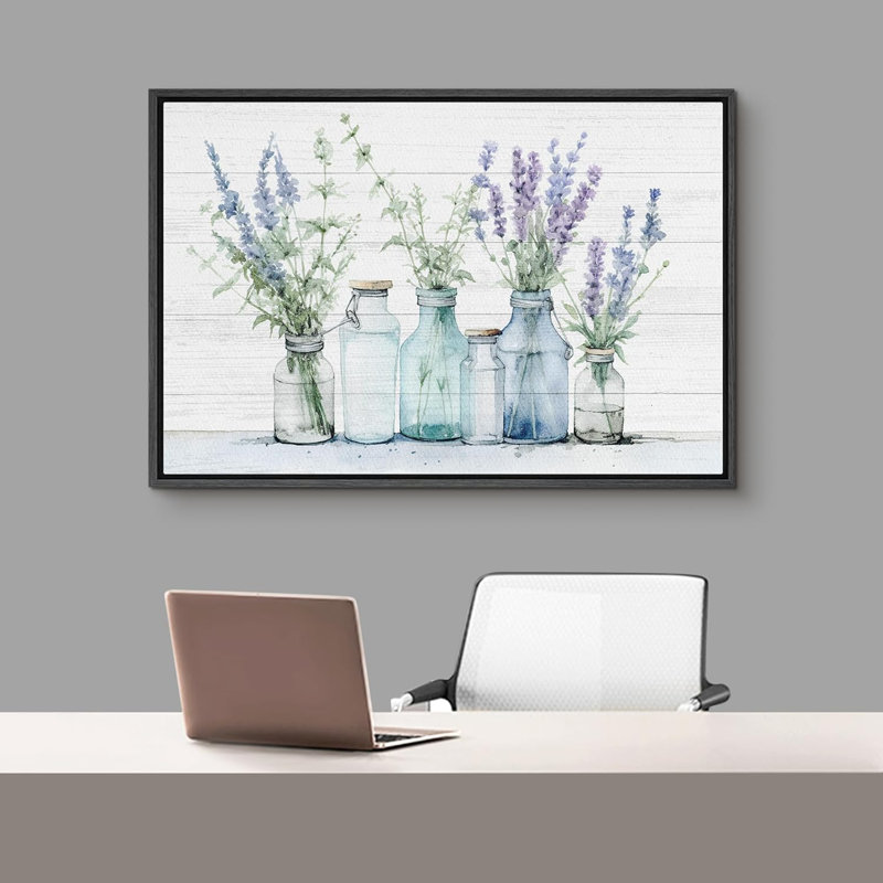 Reproduction botanique moderne sur toile, Cadre flottant noir, H 24 po x l 36 po x P 1,5 po