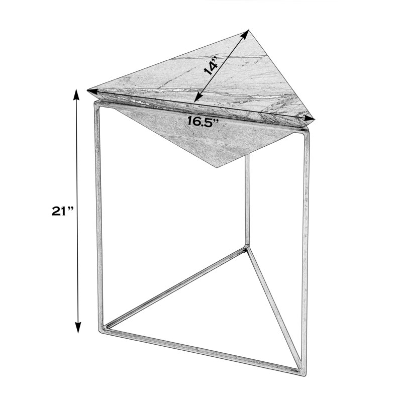 Mordechi 16.5 in. W Triangular Marble and Iron Pyramid Side Table