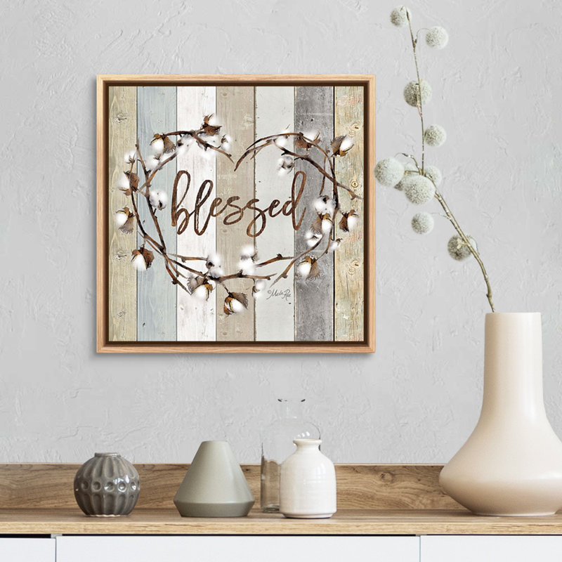 «Blessed Cotton Wreath» par Marla Rae, reproduction d'art textuel sur toile, H 17,25 po x l 17,25 po, Naturel
