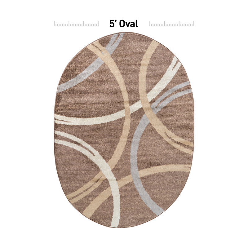 Devonshire Abstract Brown/Gray/Cream Area Rug, Oval 5' x 7'