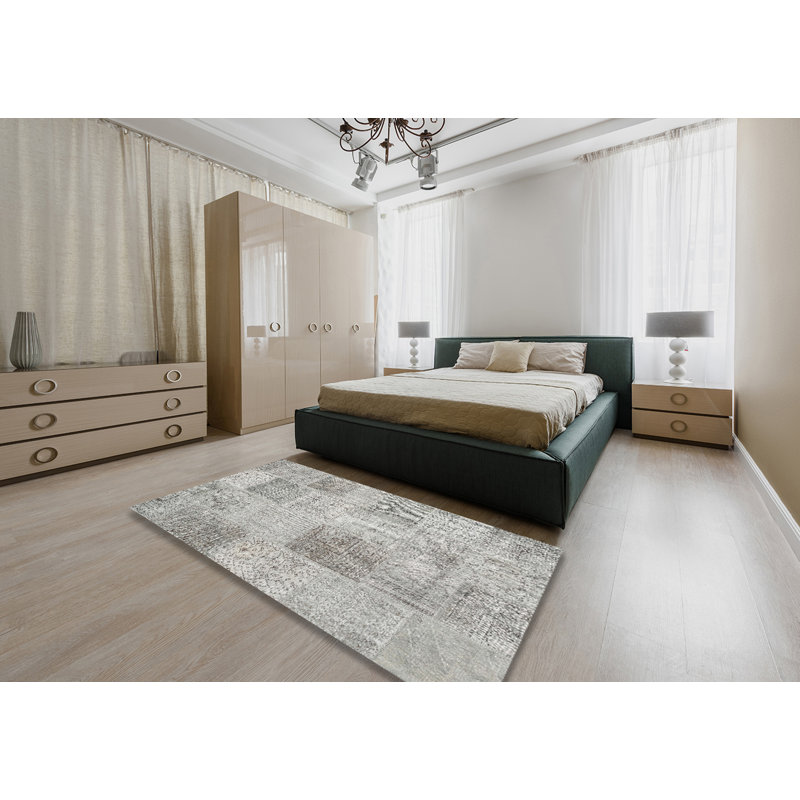 Tapis contemporain gris / beige, Rectangle 5 pi x 7 pi