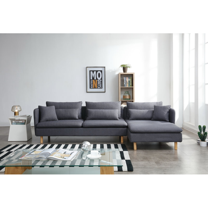 Dorrell Upholstered L-Shaped Sectional Reversible, Gray