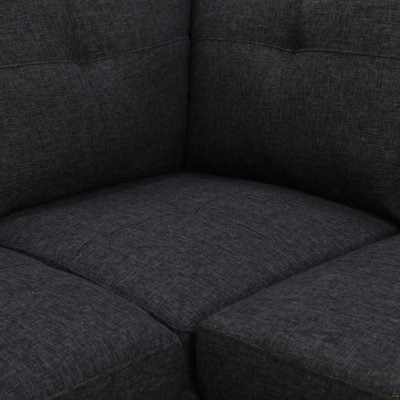 Sectional Sofa with 2 Cup Holder Side Tray, Reversible Chaise Linen 4-Seater Couch, Nailhead Rivet Tufted Corner Sofa for Small Space Living Room-Left