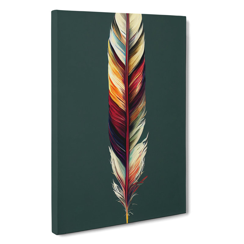 Colourful Feather No.1 - Wall Art, Wrapped Canvas, 50cm H x 35cm W x 3cm D, No Matte