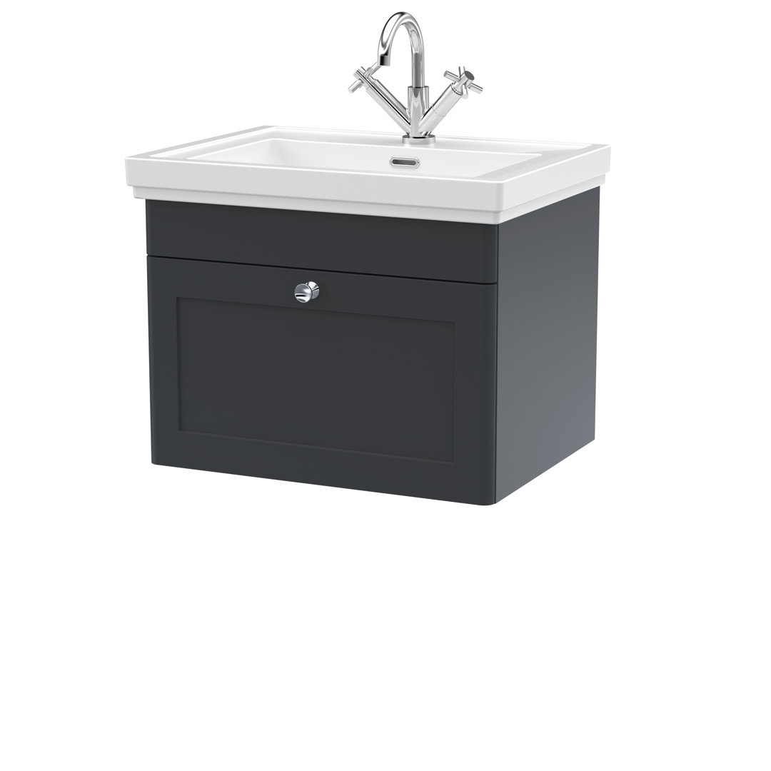 nuie Classique 600mm Wall Hung Vanity Unit with Basin - Soft Black - Image 3