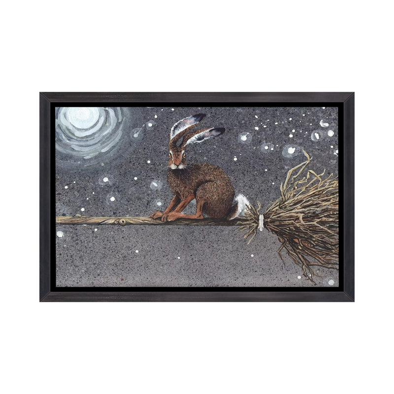 « Flyhis Hare »-impression, H 18 po x l 26 po x P 1,5 po, Toile avec cadre noir patiné