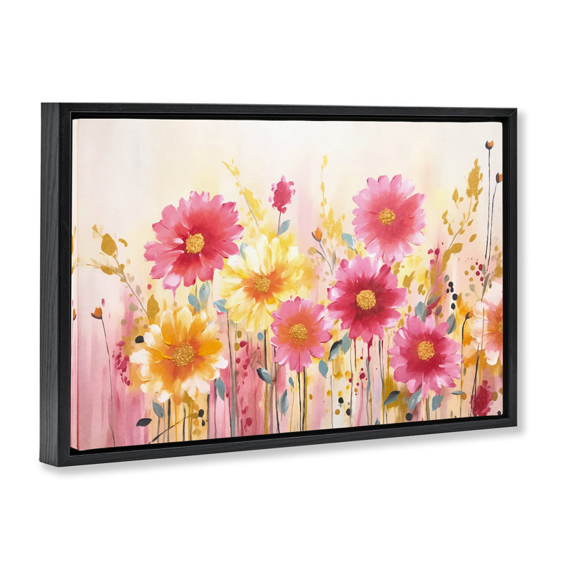 Cadre flottant Blush Blooming Whimsy, design par Andrea Haase, Cadre flottant noir de jais, H 21 po x l 31 po