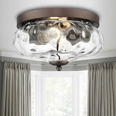 Ceiling Light Fixtures Flush Mount Indoor Outdoor Ceiling Light With Water Ripple Glass Shade For Hallway Kitchen Bedroom Porch Living Room Bronze Finish
