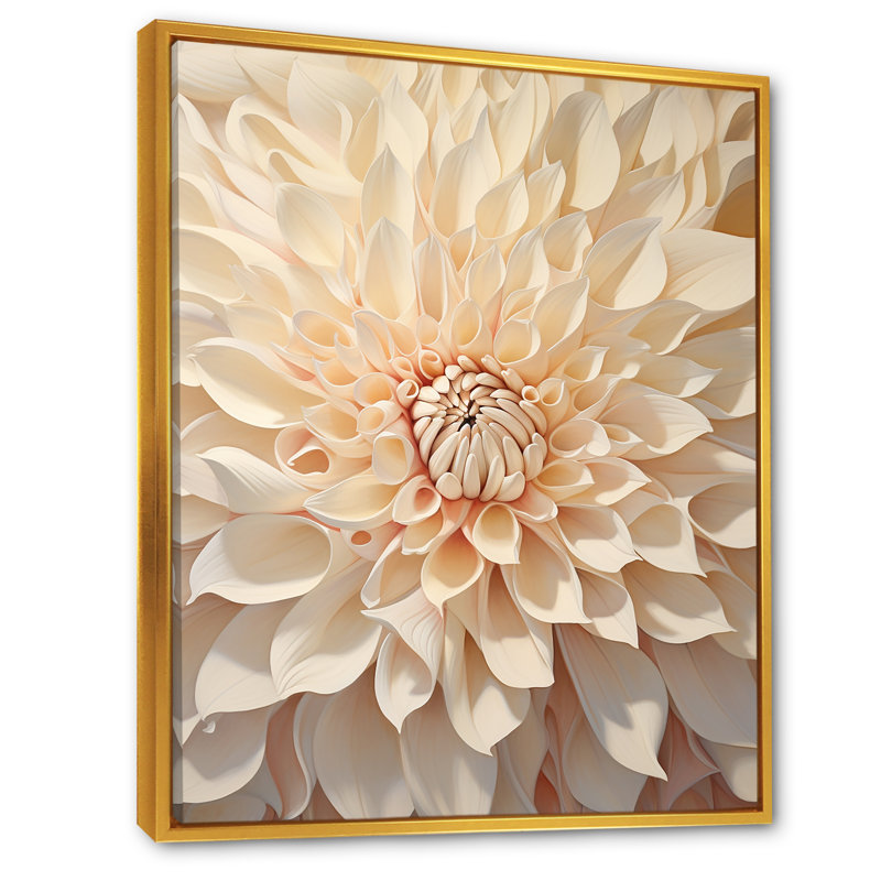 Minimalisme dahlia beige sur toile, H 40 po x l 30 po x P 1,5 po, Cadre flottant doré