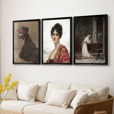 Vintage Portrait Print LXVII  -Custom Framed  Wrapped Gallery Canvas - 3 Pieces