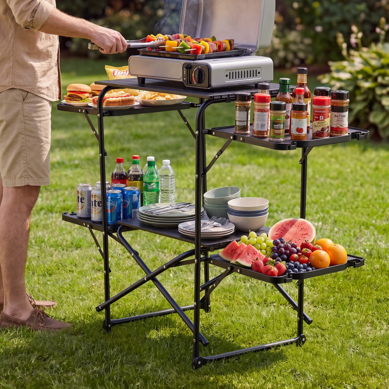 Rectangle Iron Outdoor Camping Table - 117 cm W 45 cm D, 130cm H x 45cm W x 130cm D, Black