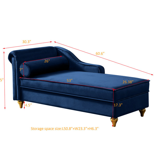 Latitude Run® Beige Velvet Chaise Lounge With Convenient Storage ...