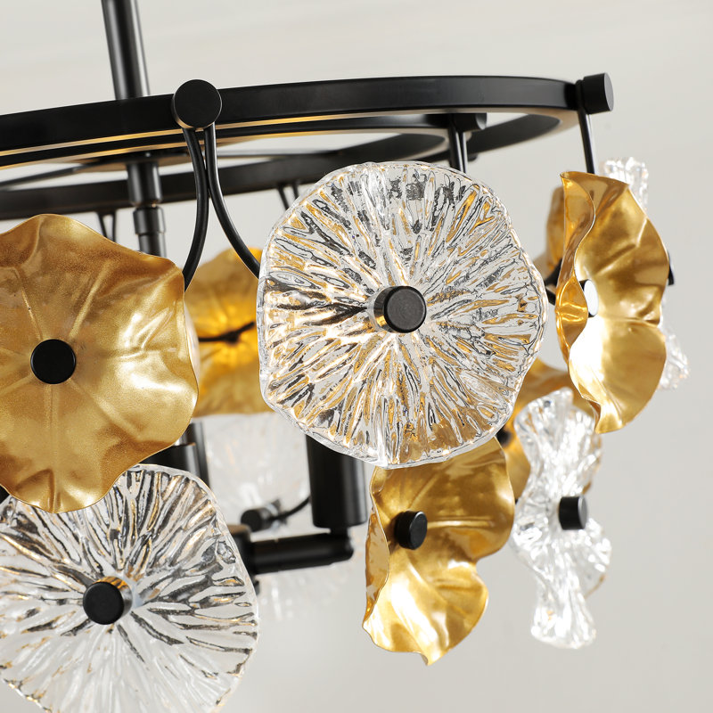Plafonnier semi-encastré floral en verre cristal à 4 lumières de 17,6 po