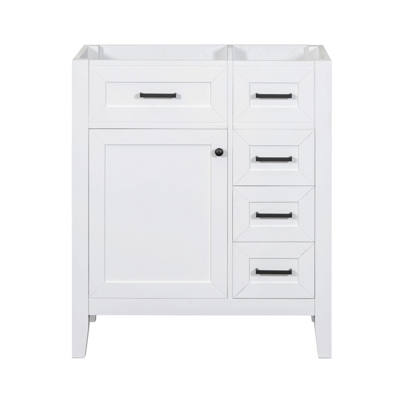 Meuble-lavabo de 30 po sans lavabo, base d'armoire seulement, armoire de salle de bain avec tiroirs, structure solide et panneau en bois aggloméré