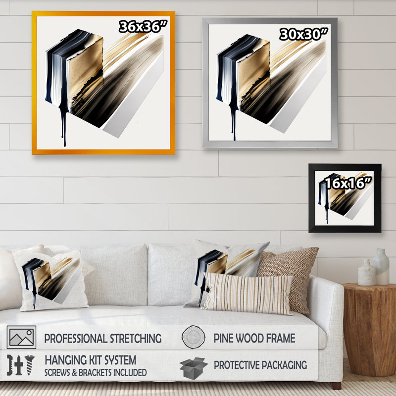 «Black and Gold Cubic Expression II», impression sur toile, Impression noire sur toile encadrée, H 24 po x l 24 po x P 1 po