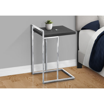 Table d'appoint, en forme de C, bout, côté, collation, salon, chambre à coucher, stratifié gris, métal chromé, contemporain, moderne