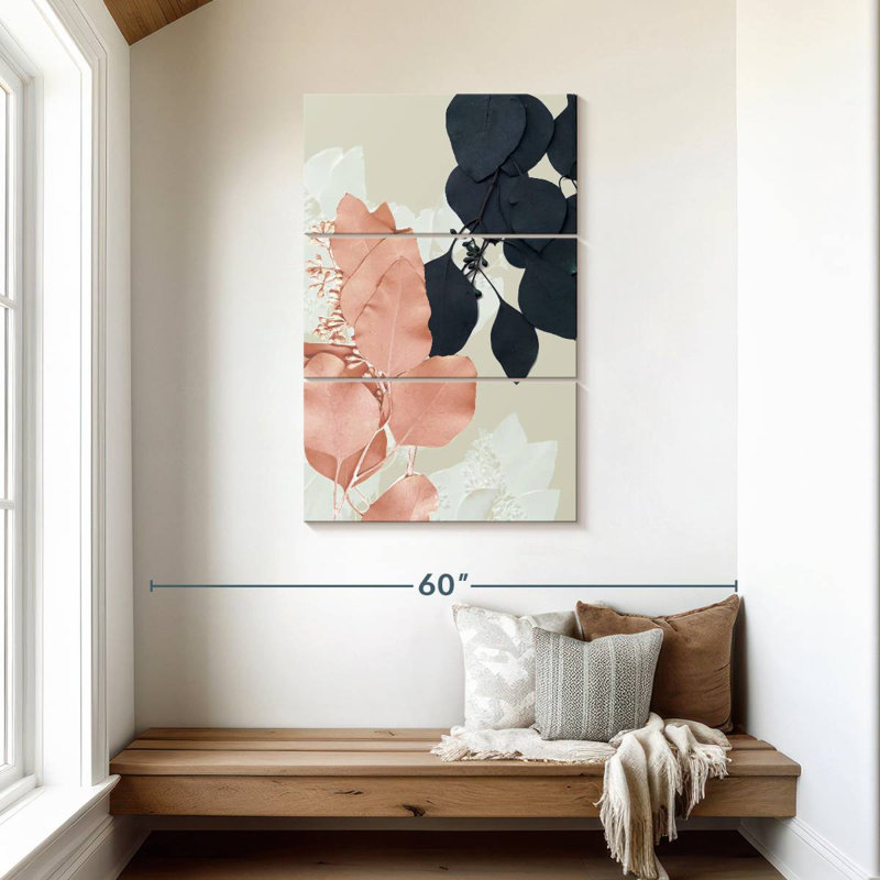 Indigo et feuilles de rosé I, H 45 po x l 28 po