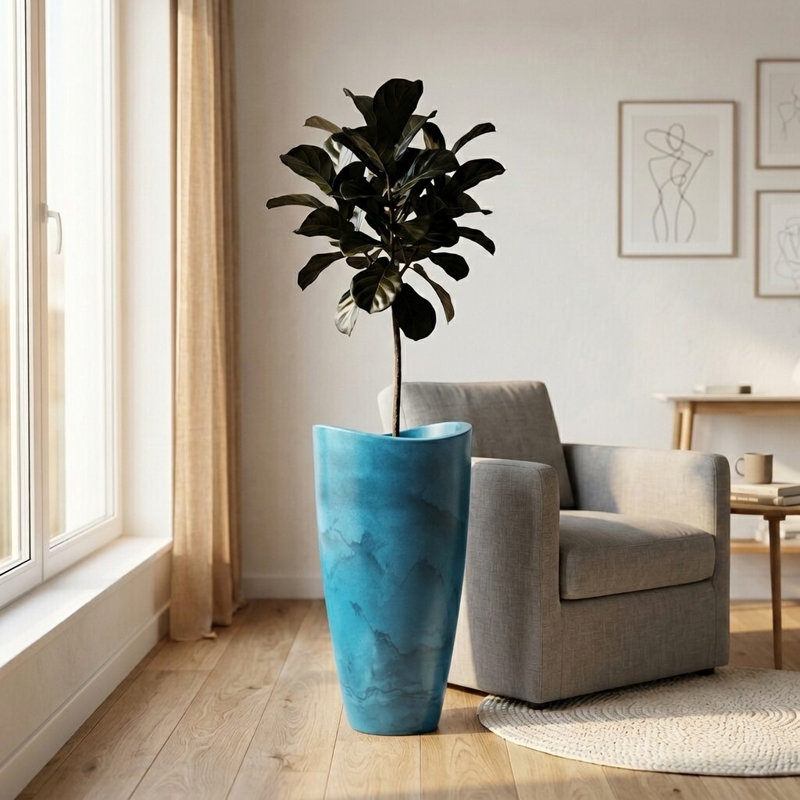 Pot à fleurs rond Vinisha ECOBO EcoFriendly, Bleu, H 31,5 po x l 15,7 po x P 15,7 po